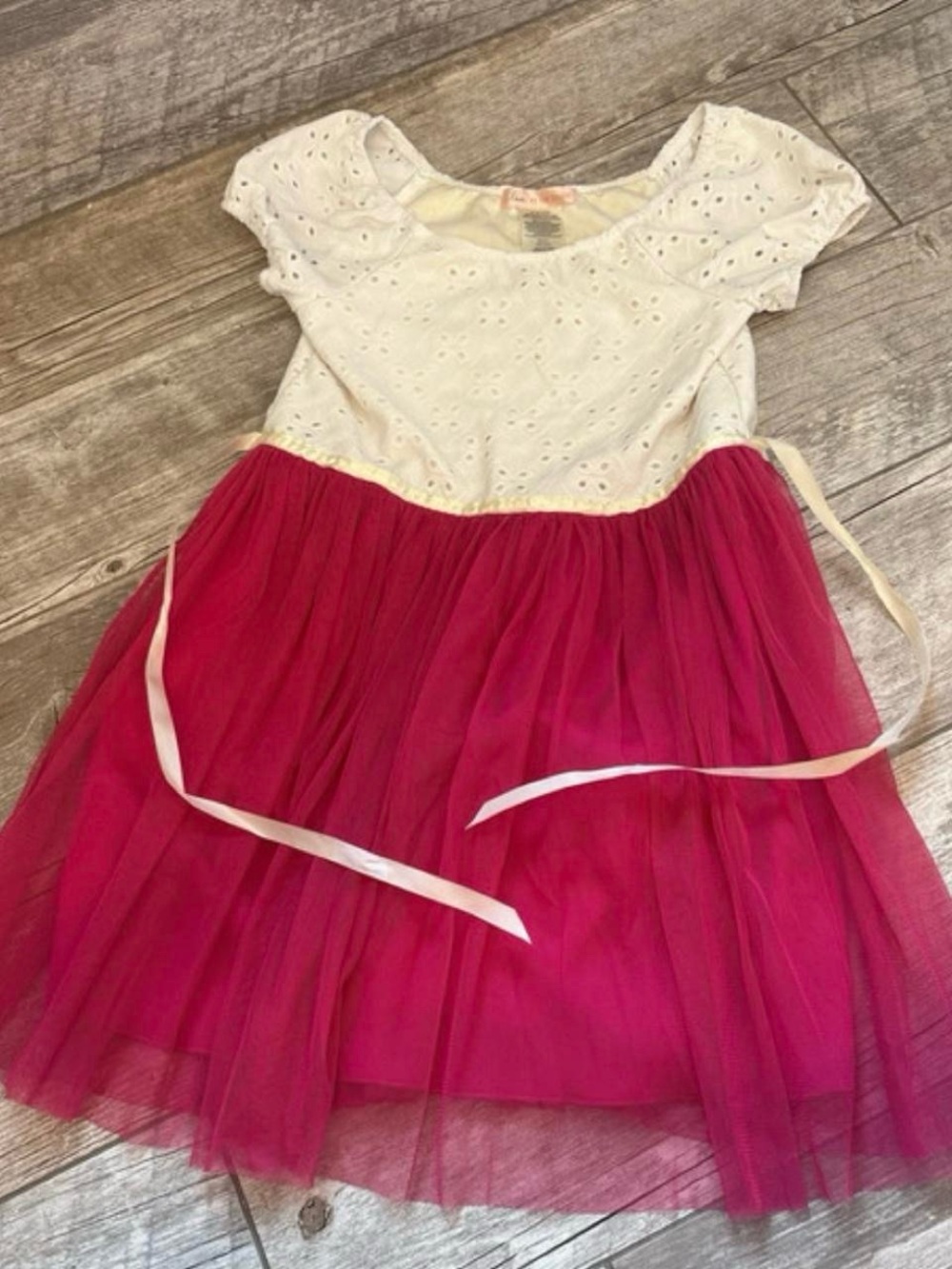 White Eyelet Top & Fuchsia Tulle Skirt Girls Dress